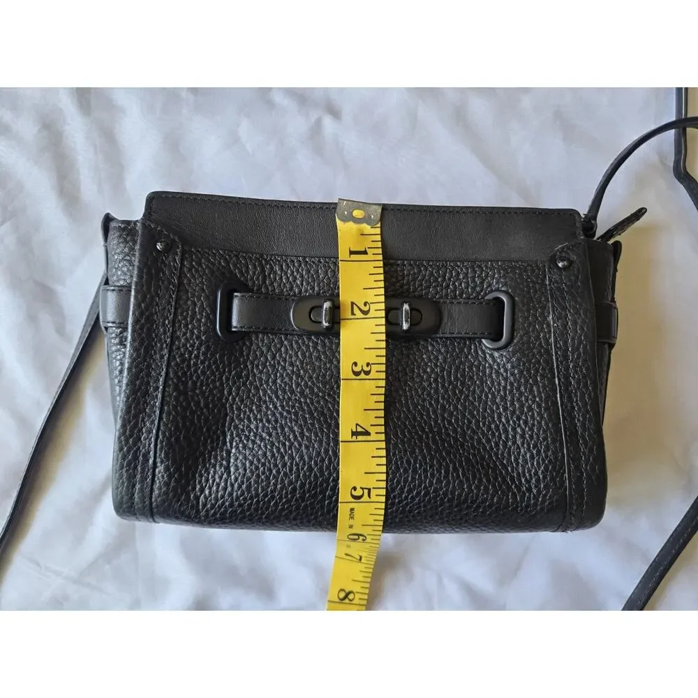 Coach Swagger Matte Black Pebble Leather Wristlet Crossbody Handbag Purse